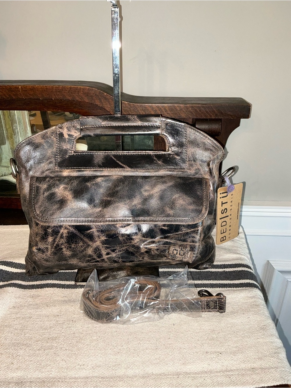 NWT Bed Stu Leather Greenway Handbag Crossbody Bag Black Lux MSRP $265